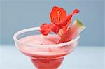 Wassermelone Getränk mit roter Blume im Glas mit gezuckerten Felge