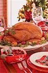 Christmas table with roast turkey (USA)