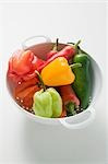 Assorted chillies in colander