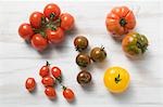Various types of tomatoes (overhead view)