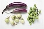 Various types of aubergines (overhead view)