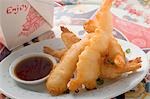 Deep-fried prawns in batter with soy sauce to take away (Asia)