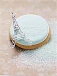 Biscuit with blue icing and the word Merci (France)