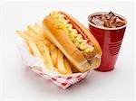 Hotdog mit Chips und cola