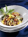 Tagliatelle with fried duck breast, courgettes and sage