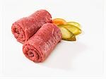 Two pieces of raw beef (for beef roulades)