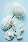 Assorted Easter biscuits with blue icing and sugar eggs