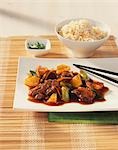 Sweet and sour beef with rice