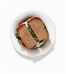 Turkey, Lettuce and Tomato Sandwich on Whole Wheat Bread; From Above