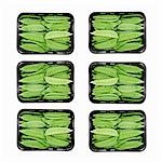 Mangetout in six plastic trays