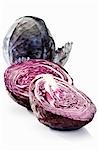 Whole and halved red cabbage