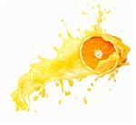 Half an orange with splashing orange juice