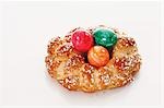 Bread wreath with pearl sugar and Easter eggs