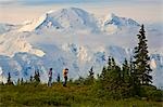 Jeune couple Découvre Mt McKinley et la chaîne de l'Alaska en été Parc National Denali en Alaska