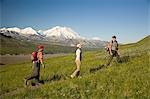 National Park Interpretive Ranger takes a young couple on a *Discovery Hike* near Eielson visitor center Denali National Park Alaska