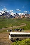 Visitors off ARAMARK tour bus @ Stony Hill view  Alaska Range Denali National Park Alaska