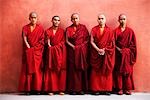 Five monks standing together, Bodhgaya, Gaya, Bihar, India