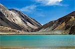 Lake with mountain ranges in the background, Pangong Tso lake, Ladakh, Jammu and Kashmir, India