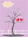 Illustration of Birds in a Tree Kissing