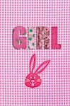 Gingham design with the word girl and a pink rabbit