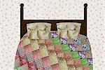 Patchwork quilt on bed