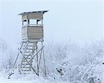 Tour d'observation en hiver, Mathesberg, Rhon, Hesse, Allemagne