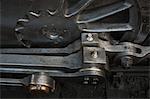 Close-up of Train Wheel and Connecting Rods of Historic English Steam Engine, Alresford, Essex, England