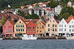 Blick auf Bryggen, Bergen, Hordaland, Norwegen