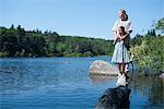 Woman and daughter by a lake