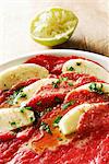 Beef and apple carpaccio with olive oil