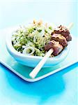 Parsley and hazelnut tabbouleh with beef kebab