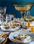 Oysters with apple,scrabbled eggs with orange