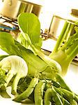 Green vegetables on the work-top