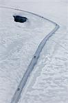 View of Road and Hikers from Jungfraujoch, Jungfrau Region, Bernese Oberland, Switzerland