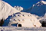 View of Igloo City, a uniquely Alaskan architectural icon located along the George Parks Highway near Broad Pass, Southcentral Alaska, Winter
