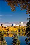 View of downtown Anchorage and Westchester Lagoon on a sunny day in Southcentral Alaska, Fall/n