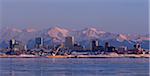 Scenic view of Anchorage Skyline & Chugach Mountains in Southcentral Alaska