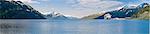 Panoramic view of Passage Canal and Whittier Harbor with a cruise ship docked Southcentral Alaska, Summer