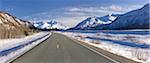 Daytime view of the Richardson Highway along the Delta River just before heading into the Alaska Range, Interior Alaska, Winter