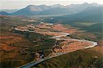 Aerial view of the North Fork of the Koyukuk River winding through Endicott Mountains and the Brooks Range in Gates of the Arctic National Park & Preserve, Arctic Alaska, Fall