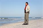 Man standing on beach looking at view