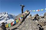 Prayer flags, view from Gokyo Ri, 5483m, Gokyo, Solu Khumbu Everest Region, Sagarmatha National Park, Himalayas, Nepal, Asia