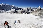 Climbers on an ice wall, Island Peak 6189m, Solu Khumbu Everest Region, Sagarmatha National Park, Himalayas, Nepal, Asia