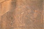 Elephant, primitive rock carving, Akakus, Sahara desert, Fezzan, Libya, North Africa, Africa