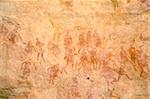 Primitive cave painting, Akakus, Sahara desert, Fezzan, Libya, North Africa, Africa