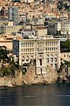 Vue depuis l'hélicoptère du Musée océanographique de Monaco et Monte Carlo, Monaco, Côte d'Azur, Méditerranée, Europe