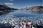 Navire dans les glaces en dérive, Prince Christian Sund, Groenland, Arctique, les régions polaires