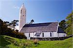 White round tower church at Dervaig, Isle of Mull, Inner Hebrides, Scotland, United Kingdom, Europe