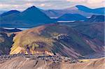 Champ de lave Laugahraun vue depuis les pentes du Blahnukur, région de Landmannalaugar, région de Fjallabak, Islande, Europe