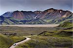 Vallée de Jokulgilskvisl et de pentes de montagnes Kylingaskard et Nordurbarmur, région de Landmannalaugar, région de Fjallabak, Islande, régions polaires